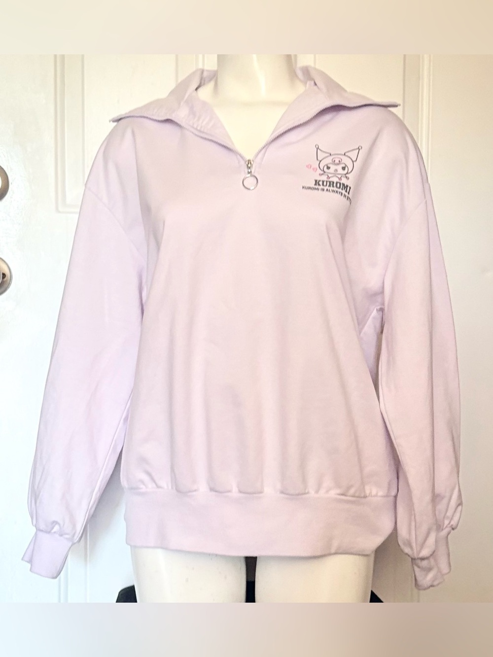 Soft Pink Cotton blend quarter-zip sweatshirt, Sanrio Kuromi Women’s One Size
